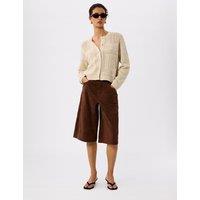 Whistles Pure Cotton Open Knit Button Front Cardigan Ivory