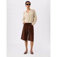 Whistles Pure Cotton Open Knit Button Front Cardigan Ivory