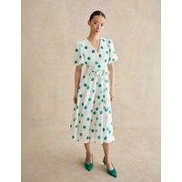 HOBBS Polka Dot V-Neck Tie Waist Midi Skater Dress Ivory