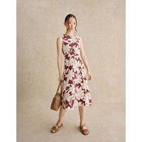 HOBBS Jersey Floral Knee Length Waisted Dress Brown Mix