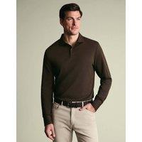 Charles Tyrwhitt Cotton Rich Pique Long Sleeve Polo Shirt Chocolate