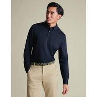 Charles Tyrwhitt Performance Cotton Blend Long Sleeve Polo Shirt Navy