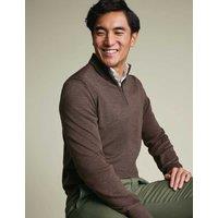 Charles Tyrwhitt Pure Extra Fine Merino Wool Half Zip Jumper Brown