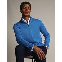 Charles Tyrwhitt Pure Extra Fine Merino Wool Half Zip Jumper Blue