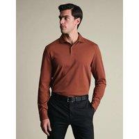 Charles Tyrwhitt Cotton Rich Pique Long Sleeve Polo Shirt Dark Orange