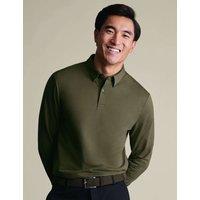Charles Tyrwhitt Performance Cotton Blend Long Sleeve Polo Shirt Olive