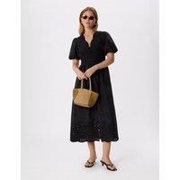 Whistles Pure Cotton Broderie Midaxi Waisted Dress Black