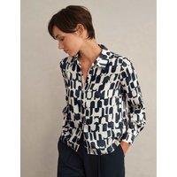 HOBBS Geometric Collared Blouson Sleeve Shirt Blue