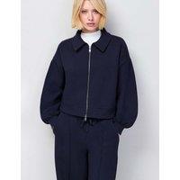 RO&ZO Cotton Rich Collared Sweatshirt Bomber Jacket Navy