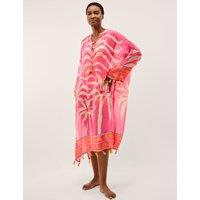 Monsoon Palm Print Midi Beach Cover Up Kaftan Pink Mix