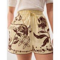 Monsoon Floral Embroidered Shorts with Linen Ivory Mix