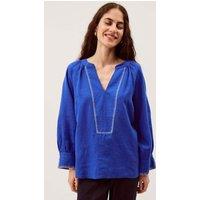 Monsoon Pure Linen V-Neck Blouse Dark Blue
