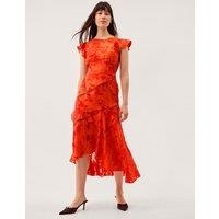 Monsoon Jacquard Floral Midi Tea Dress Orange