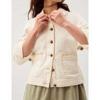 Monsoon Denim Collared Frill Detail Jacket Ecru