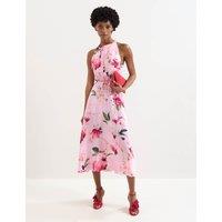 Phase Eight Linen Blend Floral Halter Neck Midi Dress Pink Mix