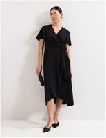 V-Neck Angel Sleeve Midi Wrap Dress