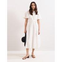 Phase Eight Linen Blend Striped Midi Shirt Dress White Mix