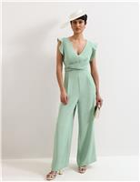 Phase Eight V-Neck Mock Wrap Tie Detail Wide Leg Jumpsuit Green
