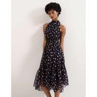 Phase Eight Polka Dot Halter Neck Midi Skater Dress Black Mix