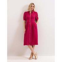 Phase Eight Textured Check Zip Up Midi Shirt Dress Pink