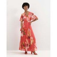 Phase Eight Floral V-Neck Angel Sleeve Maxi Skater Dress Orange Mix