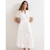 Phase Eight Pure Cotton Broderie V-Neck Midi Skater Dress White