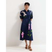 Phase Eight Cotton Rich Floral Midi Shirt Dress Navy Mix