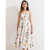 Phase Eight Linen Rich Floral Square Neck Skater Dress Multi