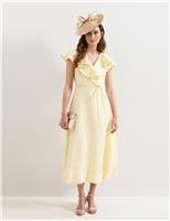 Linen Rich V-Neck Midi Waisted Dress