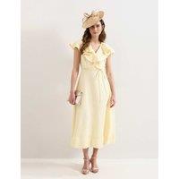 Phase Eight Linen Rich V-Neck Midi Waisted Dress Yellow
