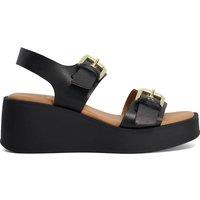 Dune London Leather Buckle Strappy Wedge Sandals Black