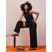 RO&ZO Drawstring Wide Leg Trousers with Linen Black