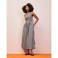 RO&ZO Gingham Midaxi Waisted Dress with Linen Black Mix