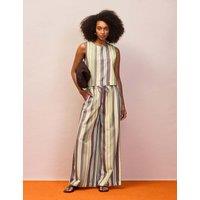 RO&ZO Cotton Blend Striped Wide Leg Trousers Green Mix