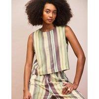 RO&ZO Cotton Blend Striped Top with Linen Green Mix