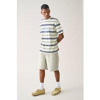 ONLY & SONS Pure Cotton Striped Resort T-Shirt Green Mix