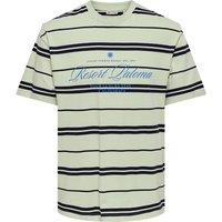 ONLY & SONS Pure Cotton Striped Resort T-Shirt Green Mix