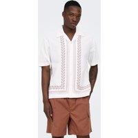 ONLY & SONS Relaxed Fit Pure Cotton Printed Short Sleeve Shirt White Mix