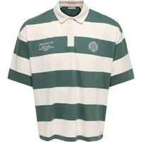 ONLY & SONS Pure Cotton Striped Short Sleeve Rugby Shirt Green Mix