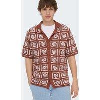 ONLY & SONS Pure Cotton Textured Knitted Shirt Brown Mix