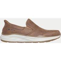 Skechers Faux Leather Equalizer Slip On Trainers Brown Mix