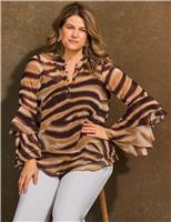 Abstract Print Ruffle Blouse