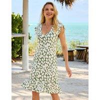 SOSANDAR Jersey Printed Scoop Neck Ruffle Shift Dress Green Mix