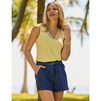 SOSANDAR Crochet Trim V-Neck Vest Yellow