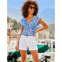 SOSANDAR Linen Blend Paisley V-Neck Top Blue Mix