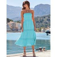 SOSANDAR Bandeau Crochet Detail Midi Tiered Dress Aqua