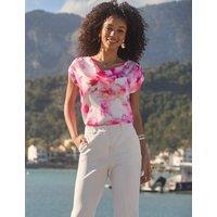 SOSANDAR Floral Print Cowl Neck Top White Mix