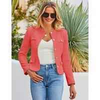 SOSANDAR Textured Collarless Jacket Coral