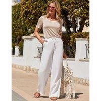 SOSANDAR Linen Rich Wide Leg Trousers Ivory