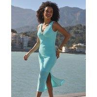 SOSANDAR Cotton Blend Shell V-Neck Midi Shift Dress Blue